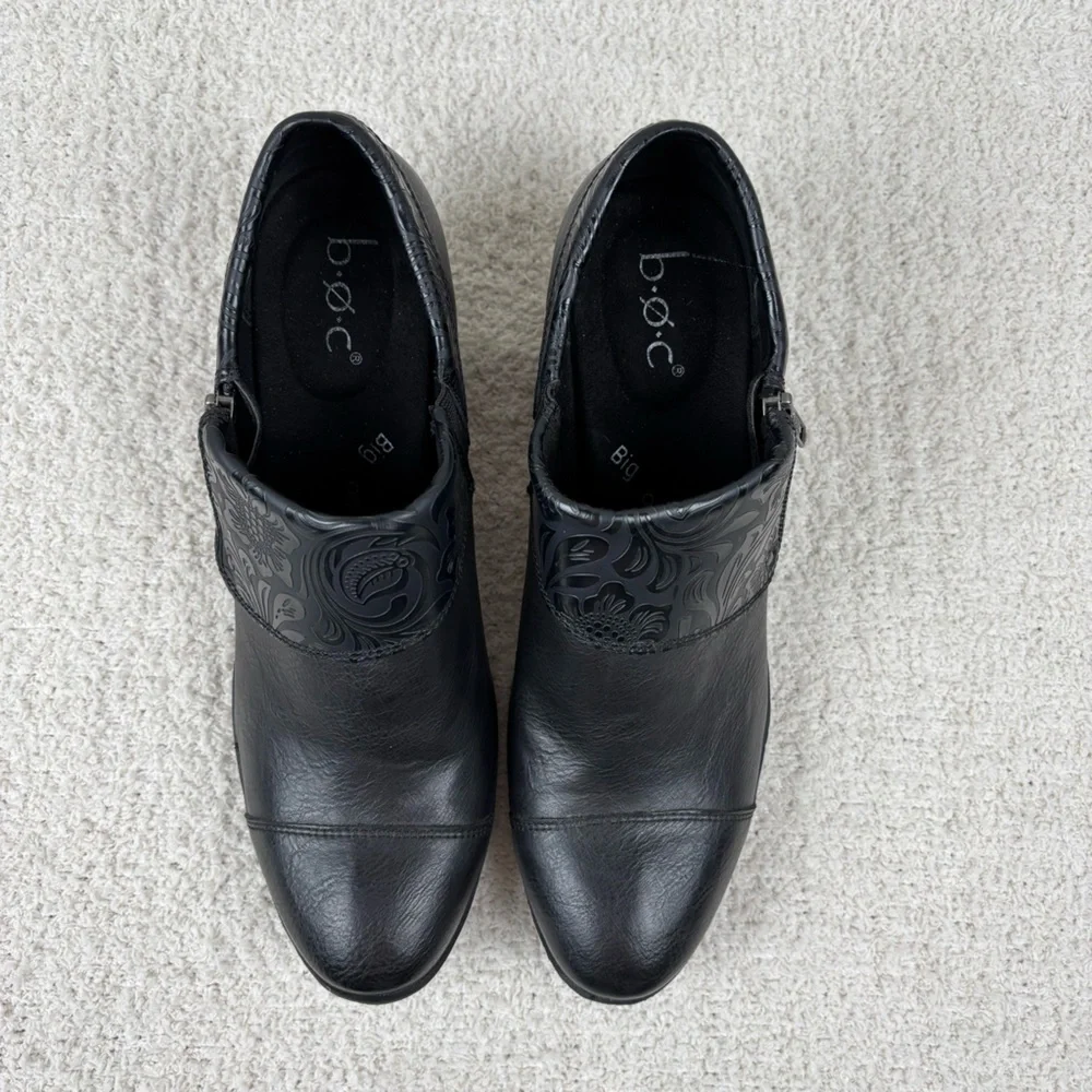 B.O.C. Ankle Booties Womens 10M Black Rosemela Shootie Embossed Upper Block Heel